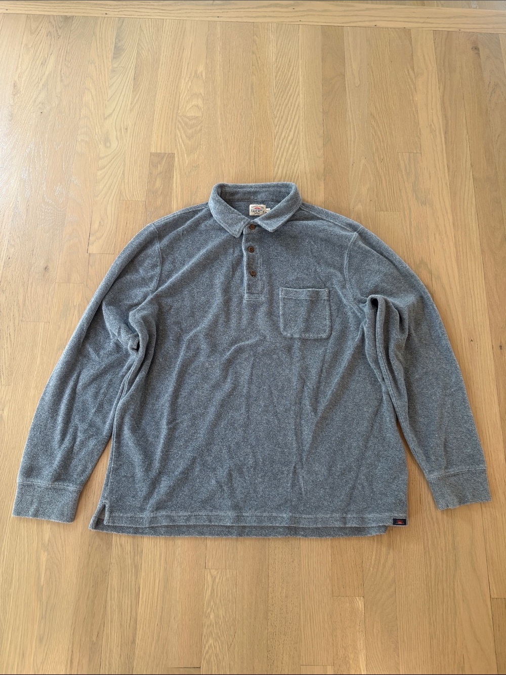 Faherty Men's Grey Long-Sleeve Terry Polo Pocket Shirt XL